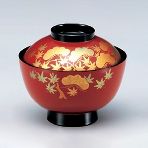 若泉漆器 新越前椀　朱に松紅葉つば黒  W-10-49 1個（ご注文単位1個）【直送品】