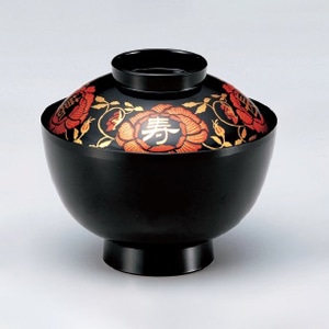 若泉漆器 新越前椀　黒に萬寿長春  W-10-50 1個（ご注文単位1個）【直送品】