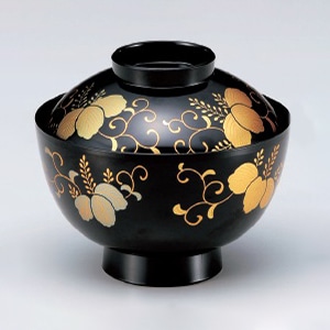 若泉漆器 新越前椀　黒に桐唐草  W-10-52 1個（ご注文単位1個）【直送品】