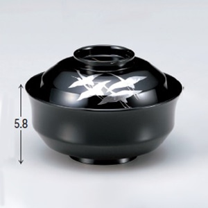 若泉漆器 4.2寸天竜寺椀　黒群れ鶴S・H塗  W-10-94 1個（ご注文単位1個）【直送品】