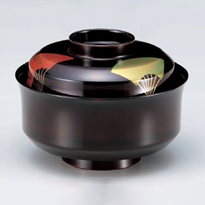 若泉漆器 4.5寸天竜寺椀　溜三色扇面S・H塗  W-11-9 1個（ご注文単位1個）【直送品】