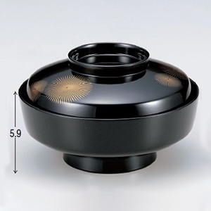 若泉漆器 5寸天竜寺椀　黒五輪松S・H塗  W-11-10 1個（ご注文単位1個）【直送品】