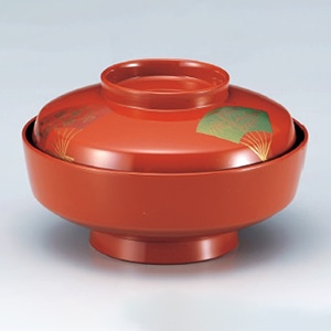 若泉漆器 5寸天竜寺椀　朱三色扇面S・H塗  W-11-12 1個（ご注文単位1個）【直送品】