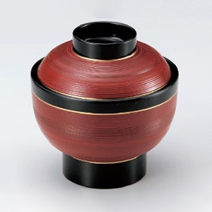 若泉漆器 高台千筋椀　赤刷毛目金線  W-10-10 1個（ご注文単位1個）【直送品】