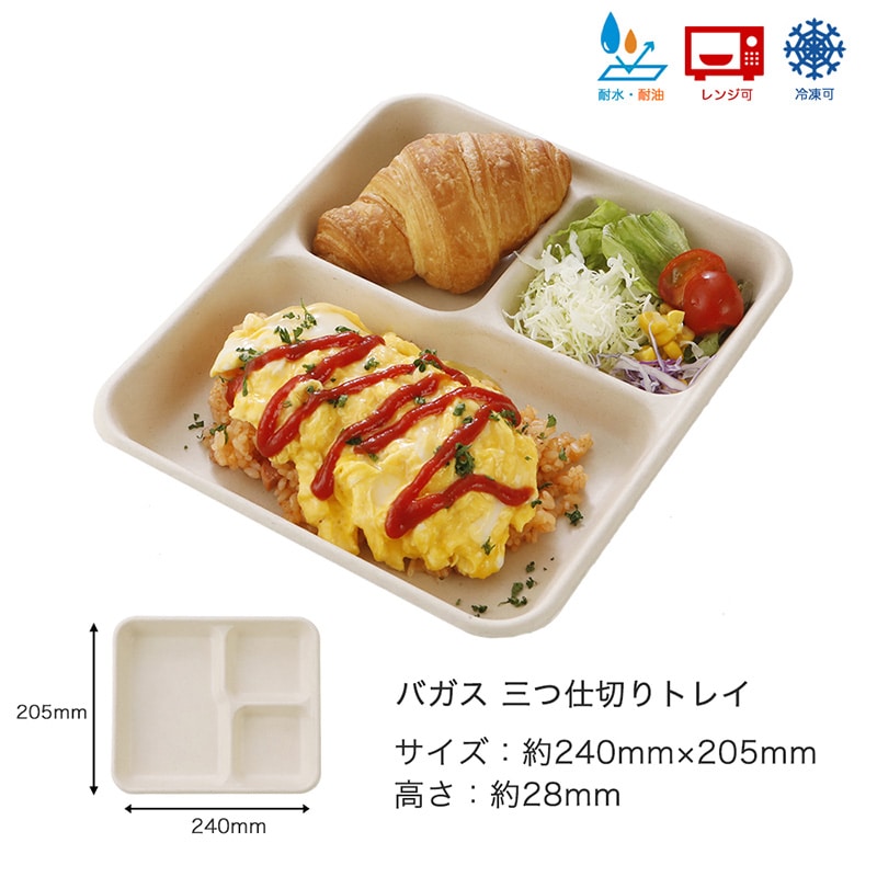 チェーンストリーム 紙皿 バガス三つ仕切りトレイ 1箱(ご注文単位1箱)【直送品】