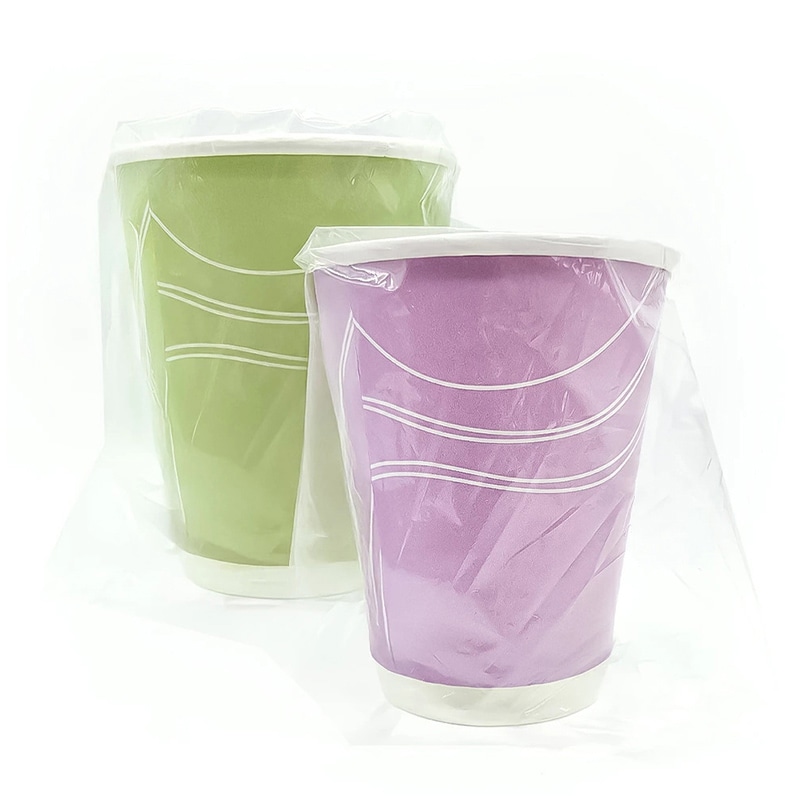 チェーンストリーム 紙コップ 二重断熱カップ 個包装 8オンス グリーン・パープル CE-KC182 25個/袋（ご注文単位40袋）【直送品】