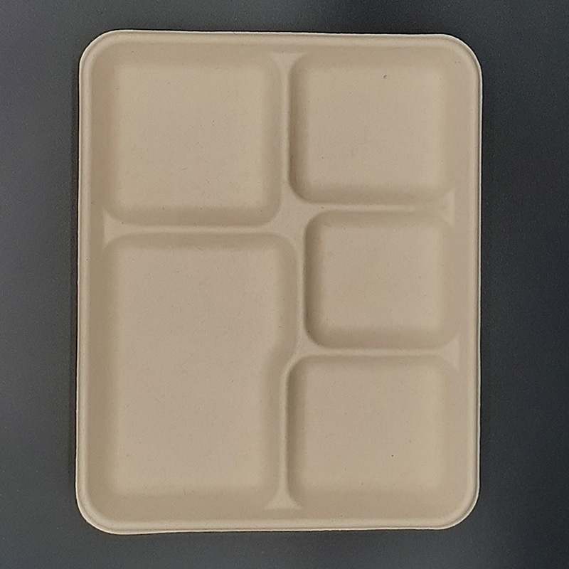 ダイモン エコ容器　ムギ＆タケトレイ 5Partition AGM-18 50枚（ご注文単位10袋）【直送品】