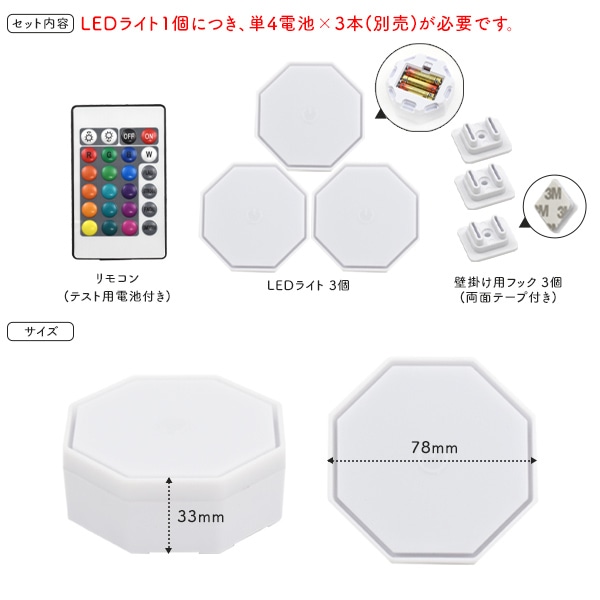 プラタ 壁掛け式八角形LEDライト 3個セット pt1-032 1セット(ご注文単位1セット)【直送品】