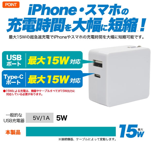 プラタ 15W充電USBアダプタ usb063-15 1個(ご注文単位1個)【直送品】