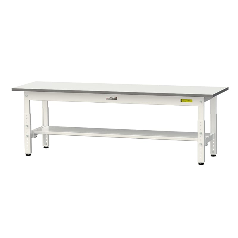山金工業 ワークテーブル150　高さ調整タイプ　低床用 H400～575mm　半面棚板付 1500×450 1台（ご注文単位1台）【直送品】