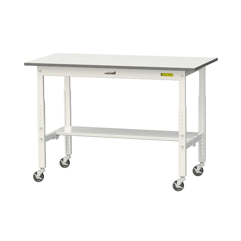 山金工業 ワークテーブル150 高さ調整タイプ 移動式 H685~985mm 半面棚板付 1200×600 1台(ご注文単位1台)【直送品】