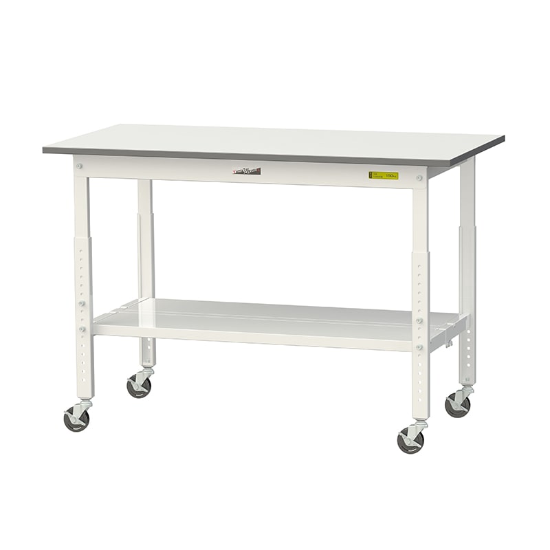山金工業 ワークテーブル150 高さ調整タイプ 移動式 H685~985mm 全面棚板付 1200×600 1台(ご注文単位1台)【直送品】