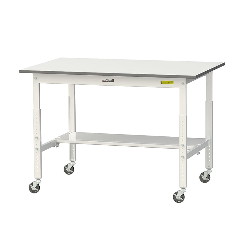 山金工業 ワークテーブル150 高さ調整タイプ 移動式 H685~985mm 半面棚板付 1200×750 1台(ご注文単位1台)【直送品】