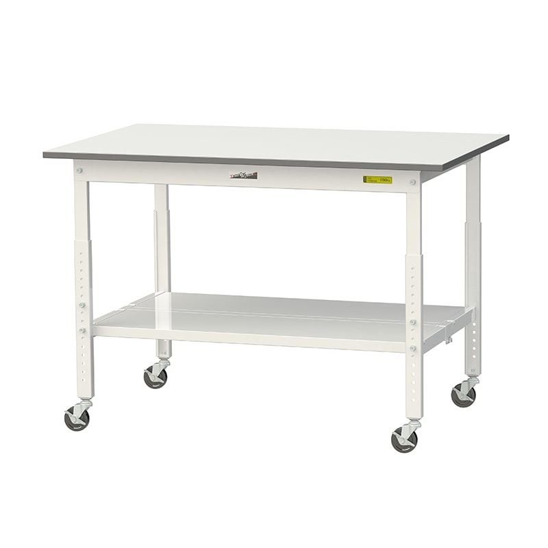 山金工業 ワークテーブル150 高さ調整タイプ 移動式 H685~985mm 全面棚板付 1200×750 1台(ご注文単位1台)【直送品】