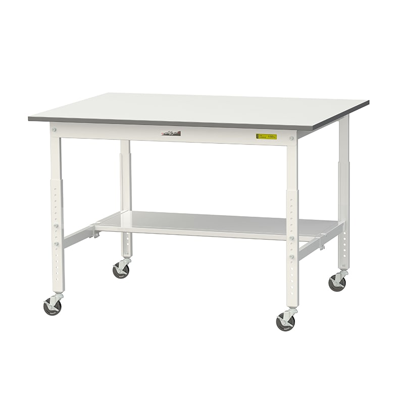 山金工業 ワークテーブル150 高さ調整タイプ 移動式 H685~985mm 半面棚板付 1200×900 1台(ご注文単位1台)【直送品】