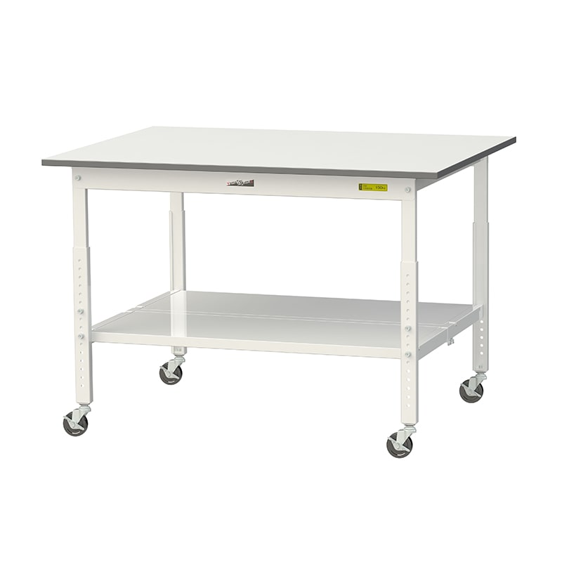山金工業 ワークテーブル150 高さ調整タイプ 移動式 H685~985mm 全面棚板付 1200×900 1台(ご注文単位1台)【直送品】