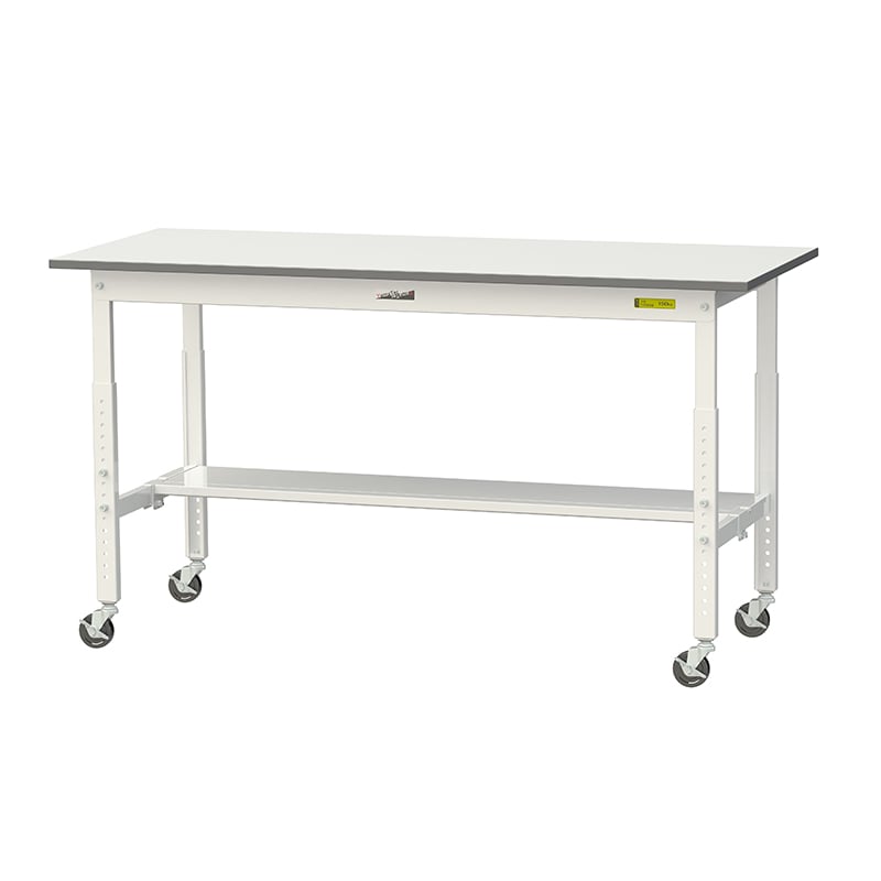 山金工業 ワークテーブル150 高さ調整タイプ 移動式 H685~985mm 半面棚板付 1500×600 1台(ご注文単位1台)【直送品】