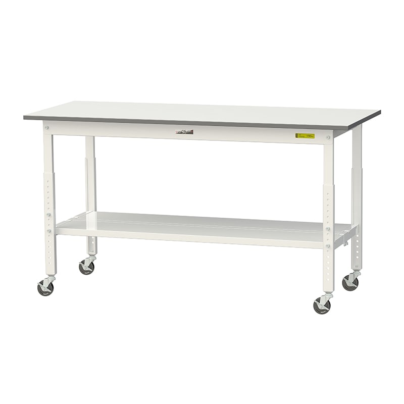 山金工業 ワークテーブル150 高さ調整タイプ 移動式 H685~985mm 全面棚板付 1500×600 1台(ご注文単位1台)【直送品】