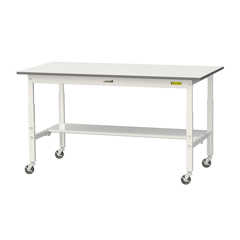 山金工業 ワークテーブル150 高さ調整タイプ 移動式 H685~985mm 半面棚板付 1500×750 1台(ご注文単位1台)【直送品】