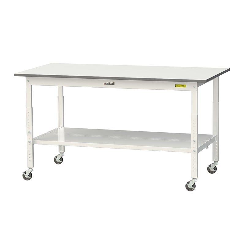 山金工業 ワークテーブル150 高さ調整タイプ 移動式 H685~985mm 全面棚板付 1500×750 1台(ご注文単位1台)【直送品】