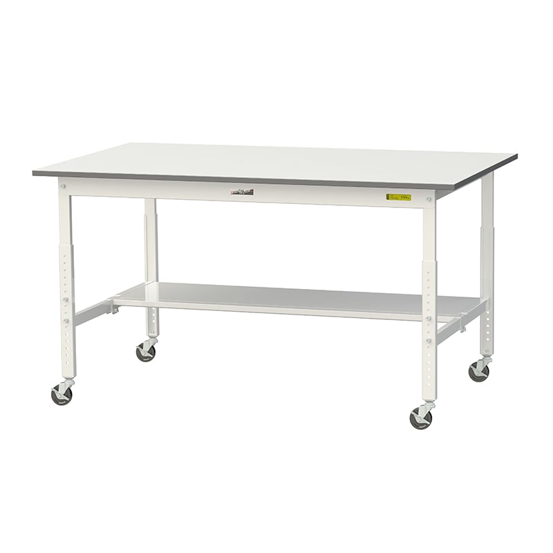 山金工業 ワークテーブル150 高さ調整タイプ 移動式 H685~985mm 半面棚板付 1500×900 1台(ご注文単位1台)【直送品】