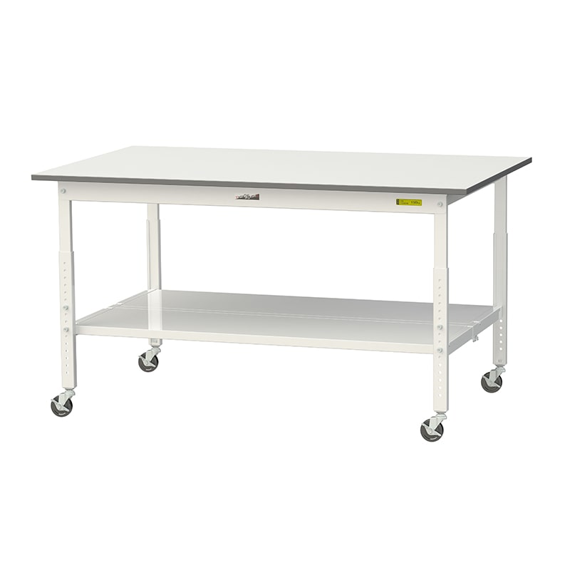 山金工業 ワークテーブル150 高さ調整タイプ 移動式 H685~985mm 全面棚板付 1500×900 1台(ご注文単位1台)【直送品】