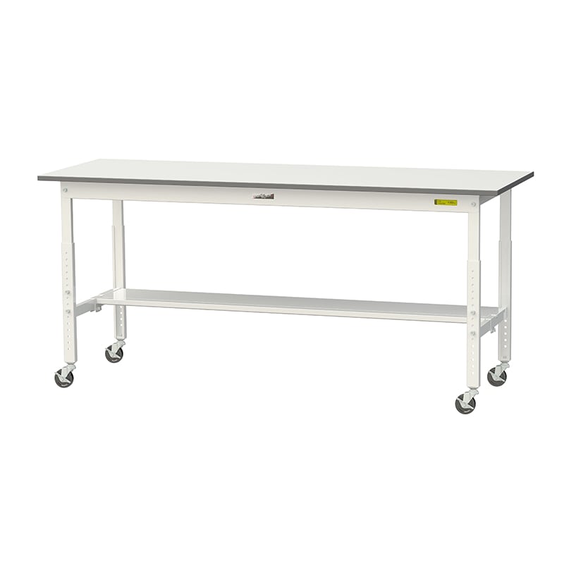 山金工業 ワークテーブル150 高さ調整タイプ 移動式 H685~985mm 半面棚板付 1800×600 1台(ご注文単位1台)【直送品】