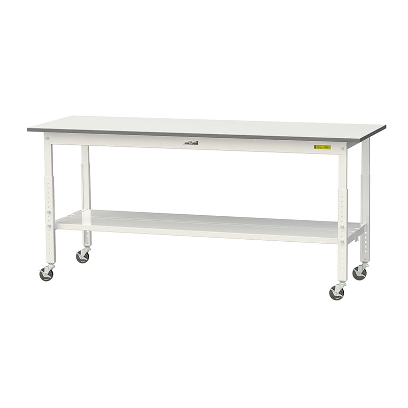 山金工業 ワークテーブル150 高さ調整タイプ 移動式 H685~985mm 全面棚板付 1800×600 1台(ご注文単位1台)【直送品】