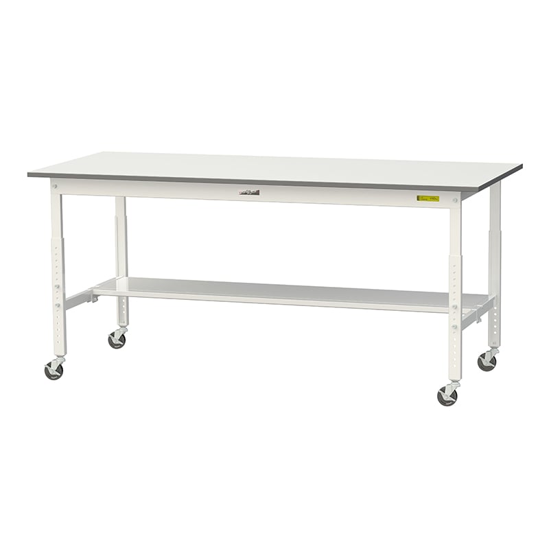 山金工業 ワークテーブル150 高さ調整タイプ 移動式 H685~985mm 半面棚板付 1800×750 1台(ご注文単位1台)【直送品】