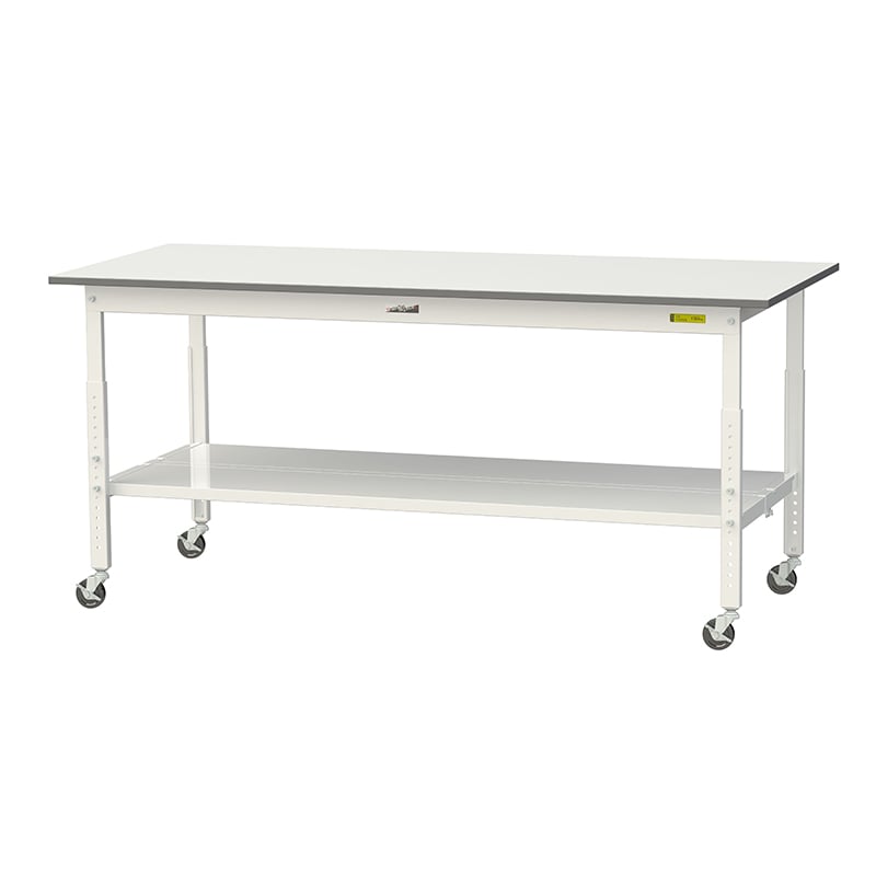 山金工業 ワークテーブル150 高さ調整タイプ 移動式 H685~985mm 全面棚板付 1800×750 1台(ご注文単位1台)【直送品】