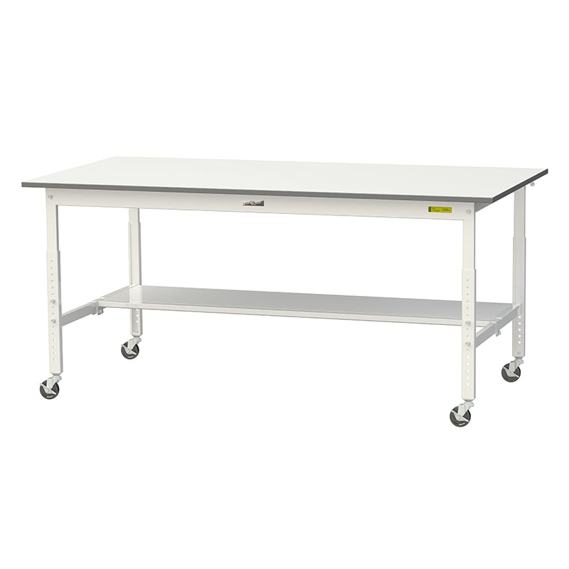 山金工業 ワークテーブル150 高さ調整タイプ 移動式 H685~985mm 半面棚板付 1800×900 1台(ご注文単位1台)【直送品】