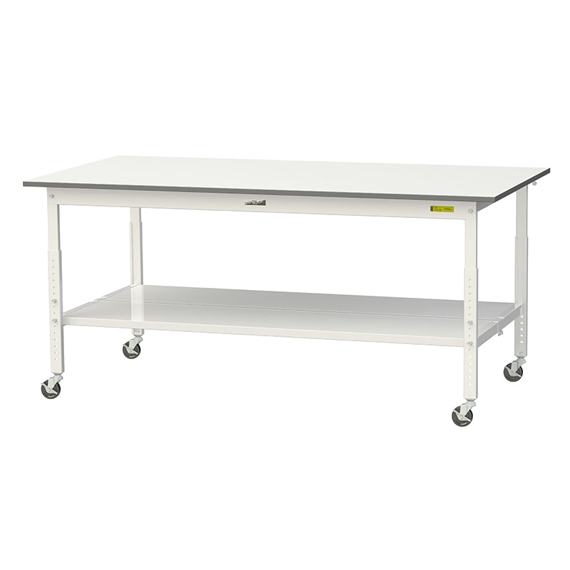 山金工業 ワークテーブル150 高さ調整タイプ 移動式 H685~985mm 全面棚板付 1800×900 1台(ご注文単位1台)【直送品】