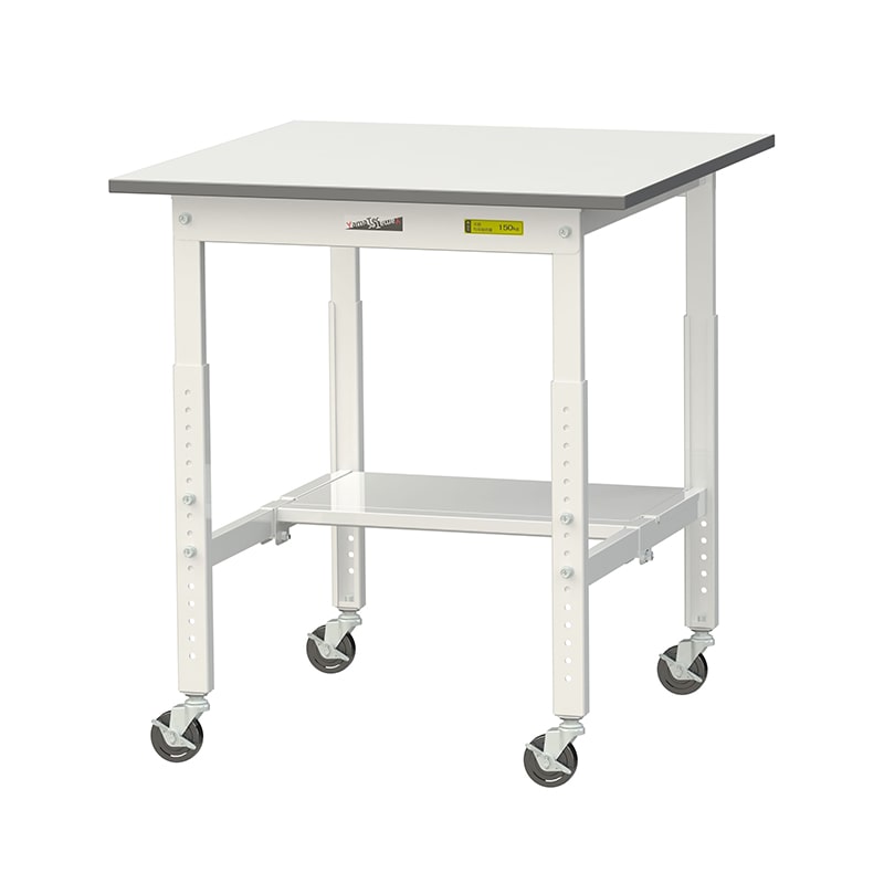 山金工業 ワークテーブル150　高さ調整タイプ　移動式 H685～985mm　半面棚板付 750×750 1台（ご注文単位1台）【直送品】