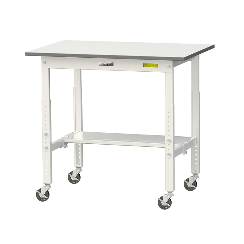 山金工業 ワークテーブル150 高さ調整タイプ 移動式 H685~985mm 半面棚板付 900×600 1台(ご注文単位1台)【直送品】