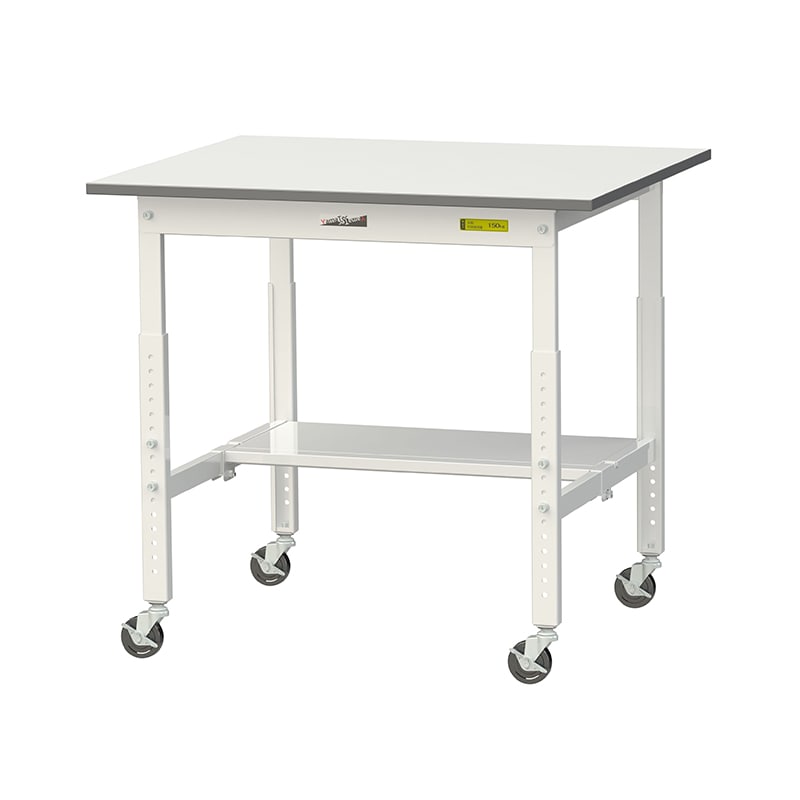 山金工業 ワークテーブル150 高さ調整タイプ 移動式 H685~985mm 半面棚板付 900×750 1台(ご注文単位1台)【直送品】