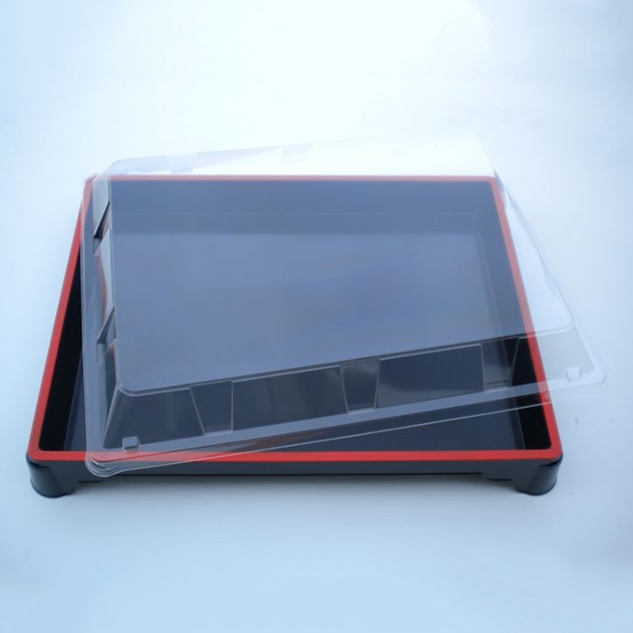 ニシキ 会席弁当容器 新ひぜん盛 フタセット 中 赤フチ 5枚/袋(ご注文単位6袋)【直送品】