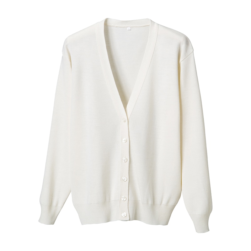 >抗ピル長袖カーディガン D-1001 S ホワイト 1個(ご注文単位1個)【直送品】