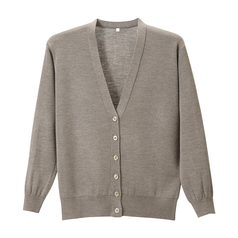 抗ピル長袖カーディガン　D-1001　L 杢ベージュ  1個（ご注文単位1個）【直送品】