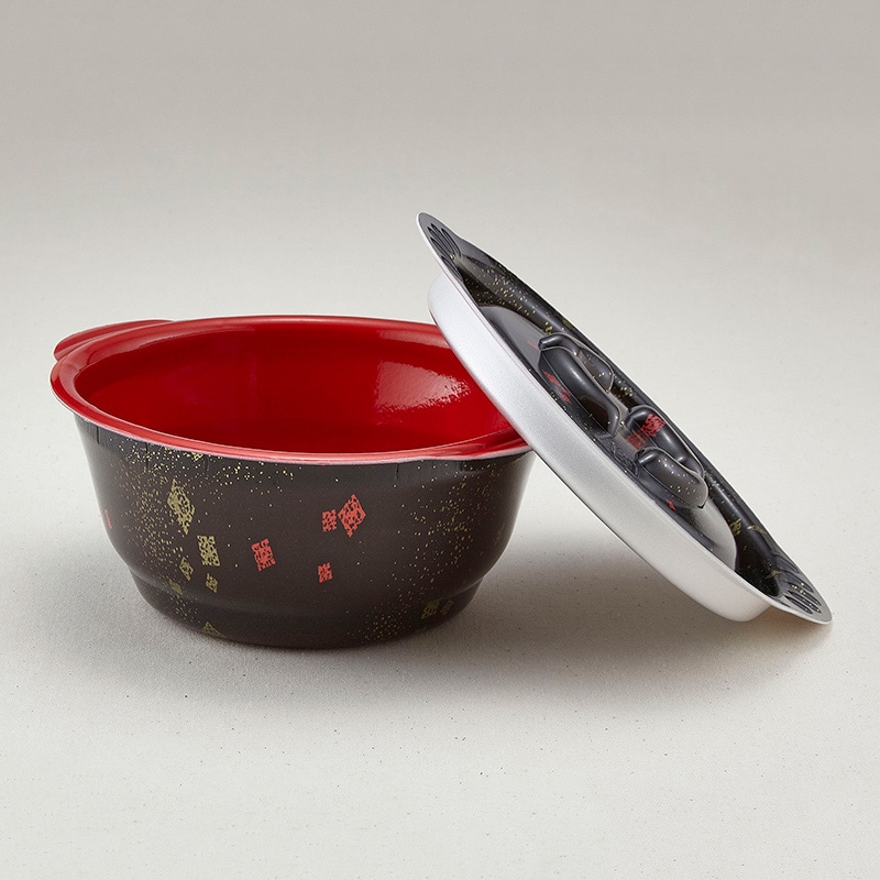 青葉紙業 丼容器 本体・蓋セット KD-170 黒まきえ内赤 272080 40セット/袋（ご注文単位6袋）【直送品】