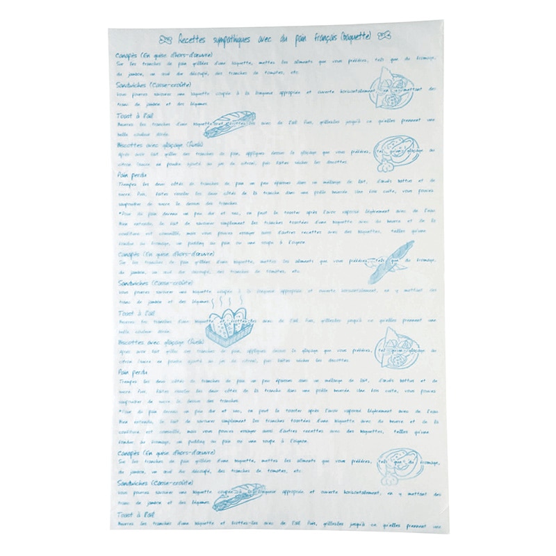 大阪ポリエチレン販売株式会社 グラシンペーパーレシピ柄　ブルー  6645 500枚/包（ご注文単位1包）【直送品】