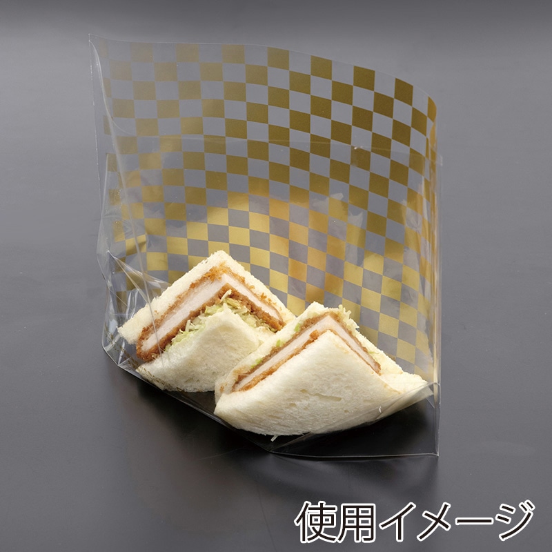 大阪ポリエチレン販売株式会社 サンドウィッチ袋 縦型サンド A 市松模様 金 9652 100枚/袋(ご注文単位10袋)【直送品】