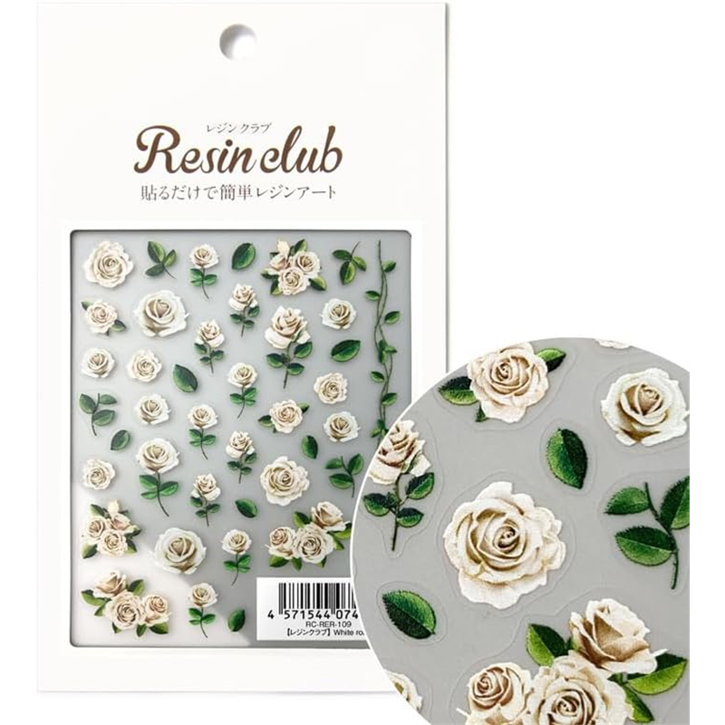 レジンクラブ(RESIN CLUB) レジン材料 『White rose 両面 RC-RER-109』 1枚（ご注文単位1枚）【直送品】