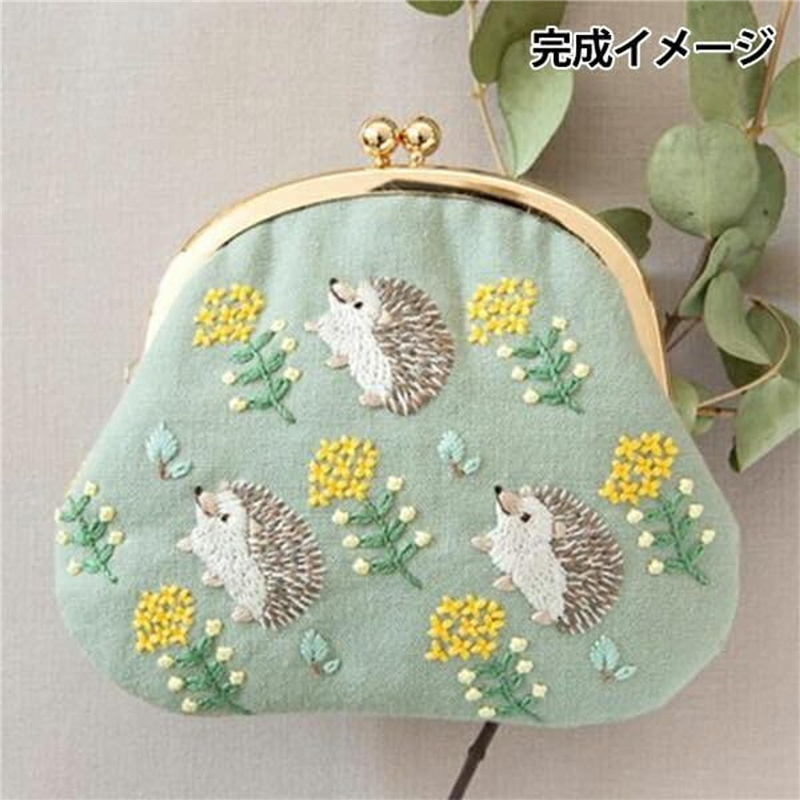 piece ピース chicchiさんの動物刺繍キット はりねずみさんとナノハナのがま口 PHC-080 1袋(ご注文単位1袋)【直送品】