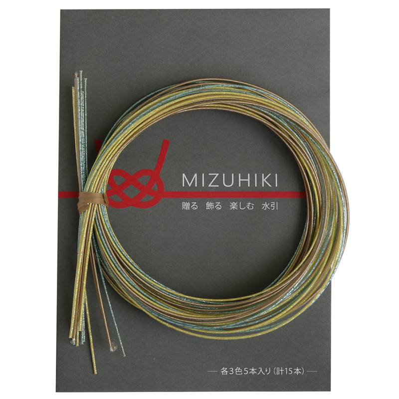 piece MIZUHIKI 水引アソートセット リーフレット付 3色各5本入 くちなし PHC-100-8 1袋(ご注文単位1袋)【直送品】