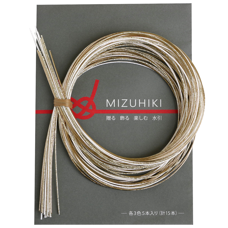 piece MIZUHIKI 水引アソートセット リーフレット付 3色各5本入 光 PHC-100-19 1袋(ご注文単位1袋)【直送品】