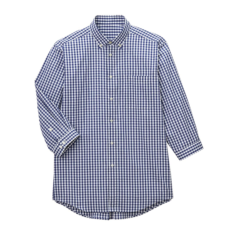 サーヴォ 男女兼用 シャツ 七分袖 M ネイビーギンガム SBSU-2001-K5 1枚（ご注文単位1枚）【直送品】