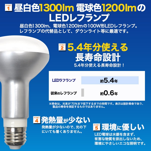 プラタ LEDレフランプ 100W形 口金E26 9.5W 昼白色 75C-LDR9.5 1個(ご注文単位1個)【直送品】