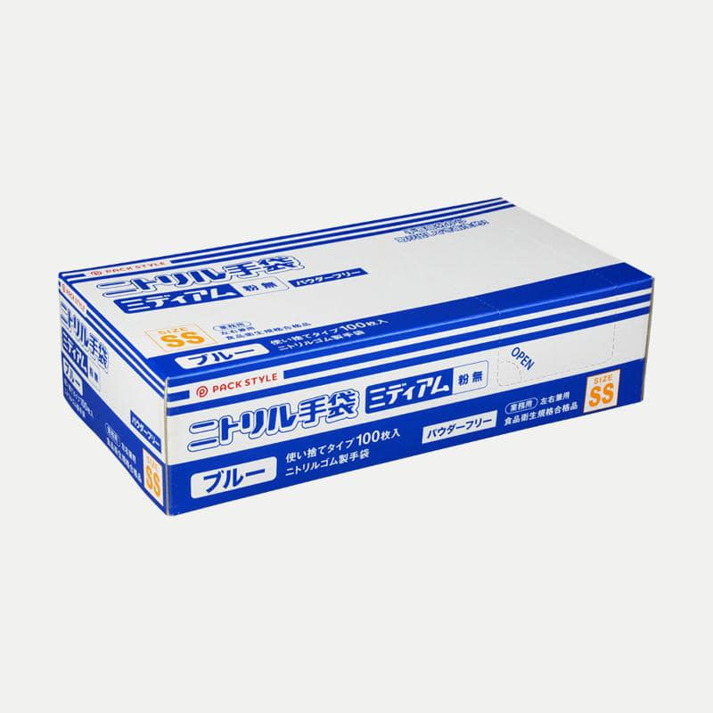 パックスタイル 新ニトリル手袋　ミディアム　青 SS　粉無　100枚入 00674475 100枚/箱（ご注文単位30箱）【直送品】