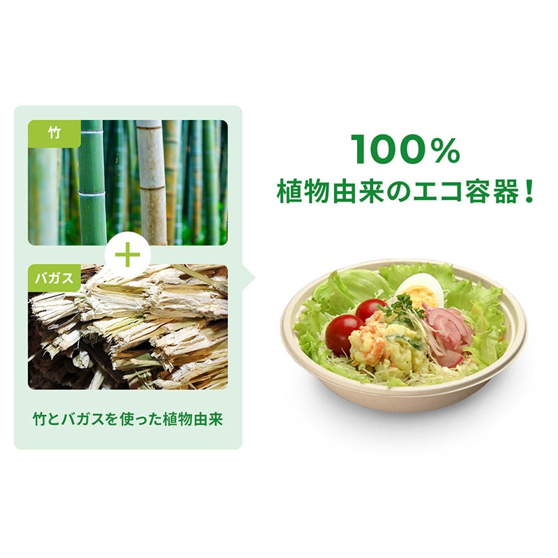 惣菜サラダ容器 BB竹バガス ボウルM 大 50枚/袋(ご注文単位12袋)【直送品】