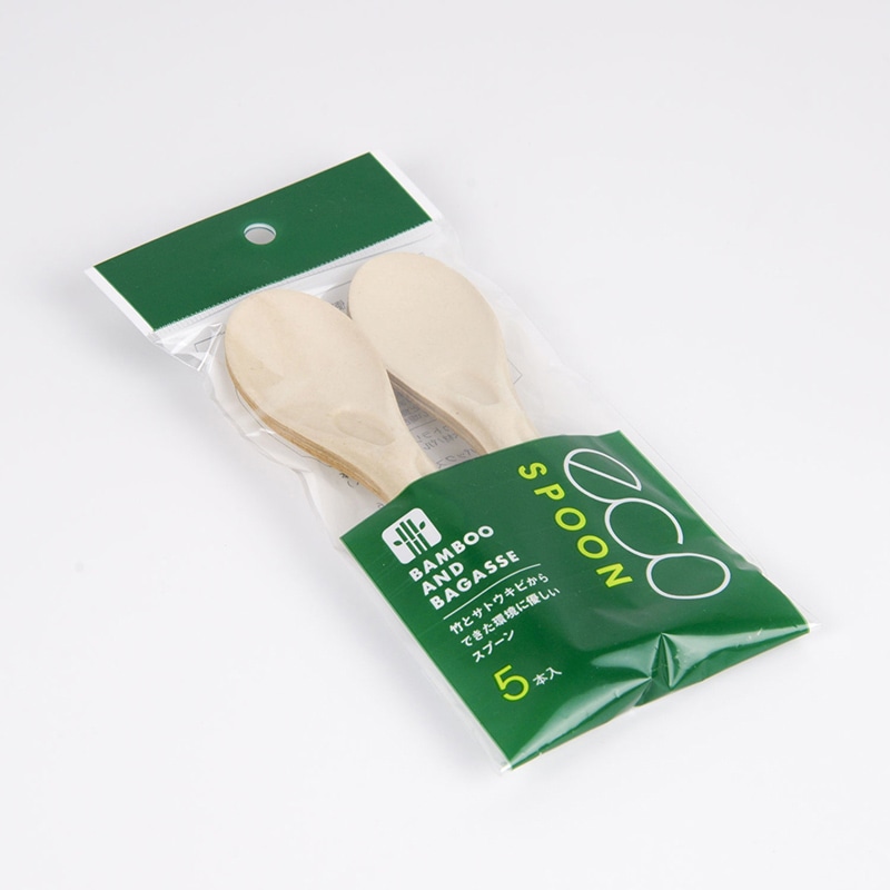 BB竹バガスカトラリー　スプーン 5本入  1袋（ご注文単位200袋）【直送品】